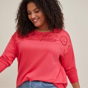 ✨New✨ TORRID FRENCH TERRY CREW NECK EYELET INSET DROP SHOULDER SWEATSHIRT